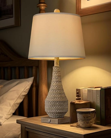 BOBOMOMO 3-Way 24.5" Dimmable Touch Control Table Lamp Set of 2 with Dual USB for Bedroom Living Room Bedside Nightstand Lamps - LeafyLoom