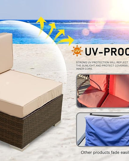 ClawsCover 14Pack Outdoor Patio Seat and Back Cushions Replacement Covers Fit for 7Pieces 6-Seater Wicker Rattan Sectional Couch Chair Furniture Set,Light Khaki-Include Cover Only (Small) - LeafyLoom