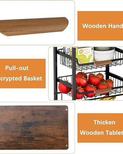 Pull-Out Kitchen Storage Cart 5 Tier Kitchen Fruit Cart on Wheels,Fruit Basket for Kitchen,Bedroom Kitchen Organizer and Storage Rack, Potato Onion Vegetable Storage (Black) - LeafyLoom