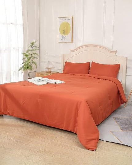 Terracotta Comforter King Size, Modern Burnt Orange Bedding Set, Cute Soft & Lightweight Chic Microfiber Bed Sets, 3 pcs-1 Comforter & 2 Pillowcases (104"x90") - LeafyLoom