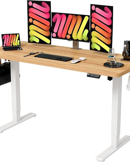 Monomi Electric Standing Desk, 55 x 24 inches Height Adjustable Desk, Ergonomic Home Office Sit Stand Up Desk with Memory Preset Controller (Natural Top/White Frame) - LeafyLoom