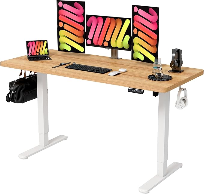 Monomi Electric Standing Desk, 55 x 24 inches Height Adjustable Desk, Ergonomic Home Office Sit Stand Up Desk with Memory Preset Controller (Natural Top/White Frame) - LeafyLoom
