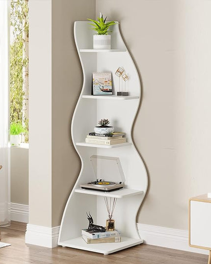 Small Corner Shelf, Modern 5-Tier Wall Corner Bookshelf, Stylish Bookcase Storage Rack for Small Space,Living Room. Bedroom - LeafyLoom