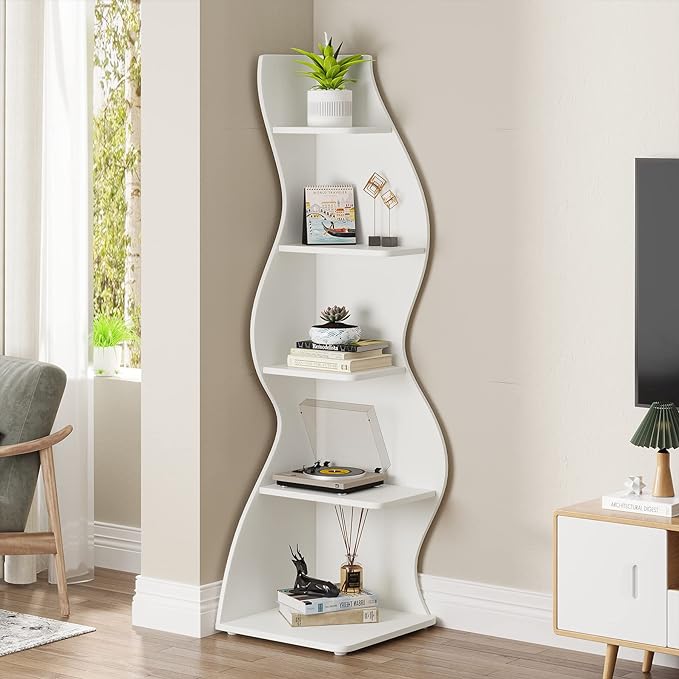 Small Corner Shelf, Modern 5-Tier Wall Corner Bookshelf, Stylish Bookcase Storage Rack for Small Space,Living Room. Bedroom - LeafyLoom