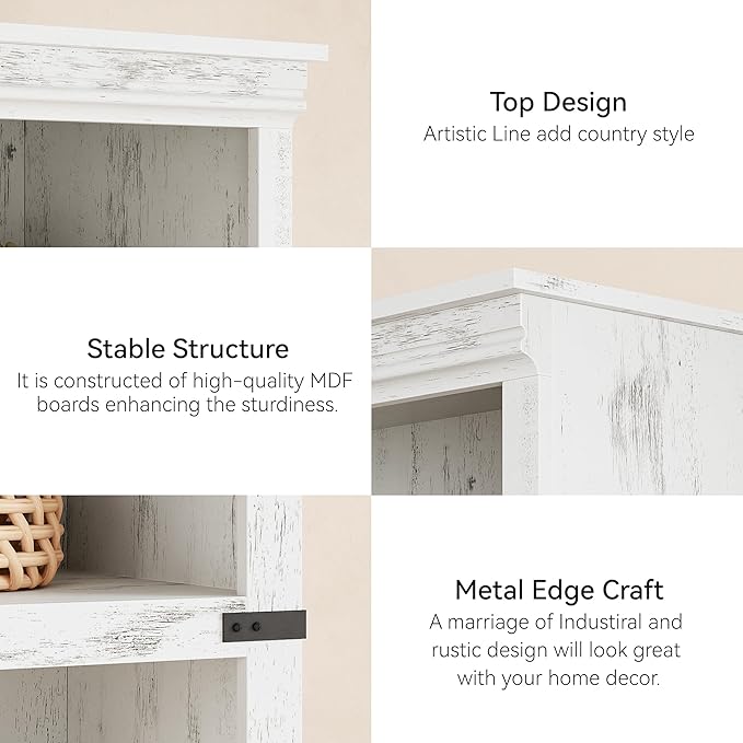 GAOMON 5 Tier Bookcase, Farmhouse Book Shelf with Storage, 67.4 Inch Tall Open Display Bookshelves, Wooden 5 Shelf Bookcase for Living Room, Bedroom-White - LeafyLoom