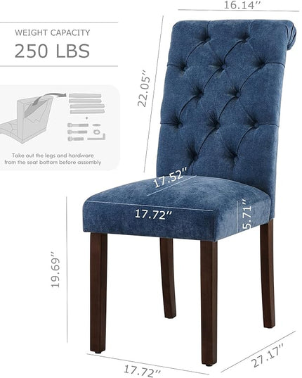 COLAMY Button Tufted Dining Chairs Set of 4, Parsons Upholstered Fabric Dining Room Chairs Kitchen Chairs with Wood Legs and Padded Seat, Blue - LeafyLoom