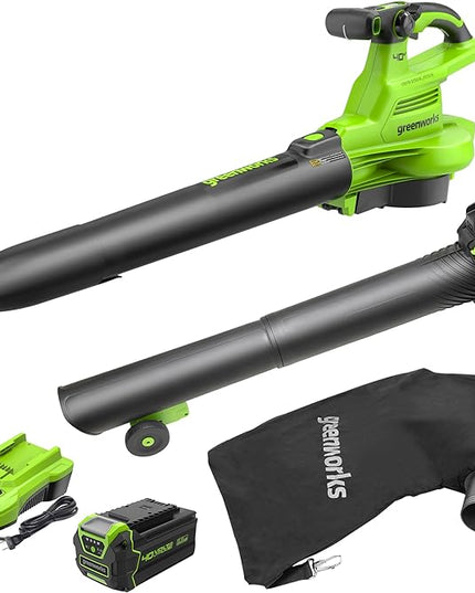 Greenworks 40V (230 MPH / 505 CFM / 75+ Compatible Tools) Cordless Brushless Leaf Blower / Vacuum, 5.0Ah Battery and Charger Included - LeafyLoom