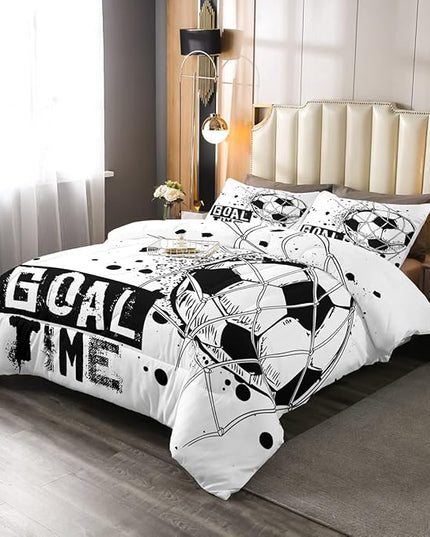 Erosebridal Kids Football Comforter Set Queen Size American Soccer Bedding Set Sports Games Duvet Sets for Boys Girls Children Teens Geometric Polygon Down Comforter for Bedroom, Black White - LeafyLoom