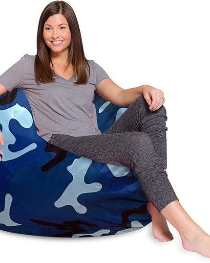 Posh Creations Bean Bag Chair for Kids, Teens, and Adults Includes Removable and Machine Washable Cover, Soft Nylon - Camo Blue and Light Blue, 48in - X-Large - LeafyLoom