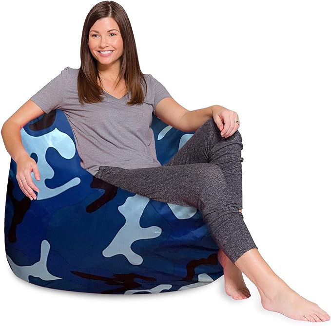 Posh Creations Bean Bag Chair for Kids, Teens, and Adults Includes Removable and Machine Washable Cover, Soft Nylon - Camo Blue and Light Blue, 48in - X-Large - LeafyLoom