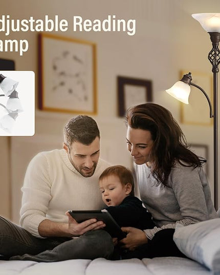 Torchiere Floor Lamp for Living Room, LED Standing Reading Light for Bedroom with Glass Shade for Living Room Corner Bedroom Home Office,Bulbs Included - LeafyLoom