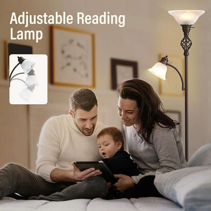 Torchiere Floor Lamp for Living Room, LED Standing Reading Light for Bedroom with Glass Shade for Living Room Corner Bedroom Home Office,Bulbs Included - LeafyLoom