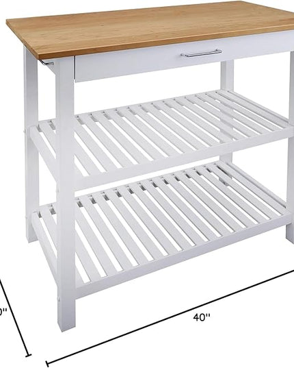 Casual HOME Kitchen Island with Solid American Top, White & Cherry Natural - LeafyLoom