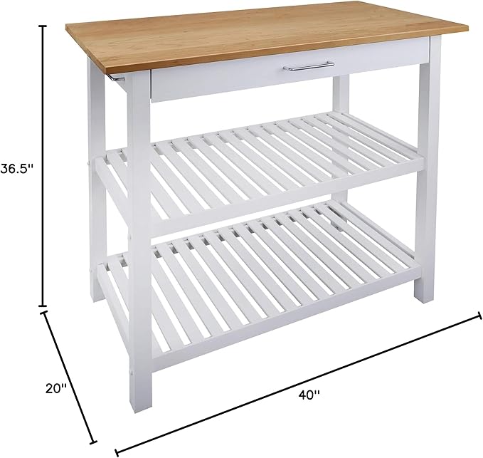 Casual HOME Kitchen Island with Solid American Top, White & Cherry Natural - LeafyLoom