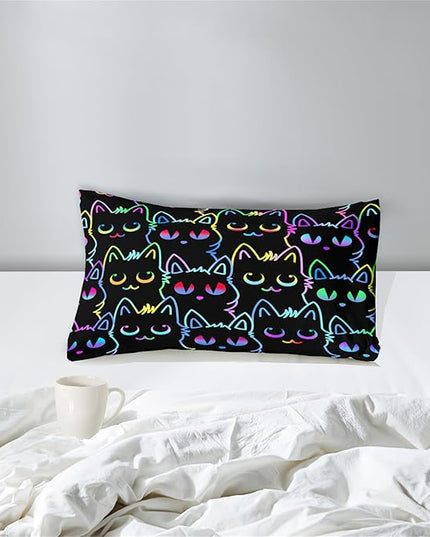 Cat Twin Bedding Set for Girls - Cute Cartoon Cat Comforter Set for Girls Bedroom Ultra Soft Cats Patterns Bedding Set with 1 Cat Quilt and 1 Pillowcase Kids Girls Room Decor, Twin Size - LeafyLoom