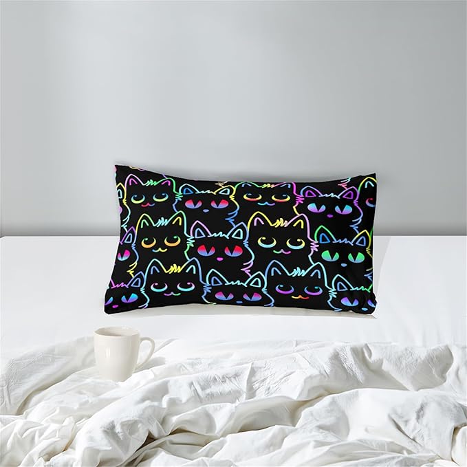 Cat Twin Bedding Set for Girls - Cute Cartoon Cat Comforter Set for Girls Bedroom Ultra Soft Cats Patterns Bedding Set with 1 Cat Quilt and 1 Pillowcase Kids Girls Room Decor, Twin Size - LeafyLoom