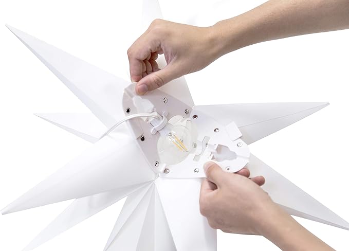 Elf Logic Large 18” Easy Assembly Warm White LED Moravian Star - Hanging Outdoor Christmas Light - Use as Holiday Decoration, Porch Light, 3D Fixture, Advent Star, Wedding & Ballroom Venue Decor - LeafyLoom