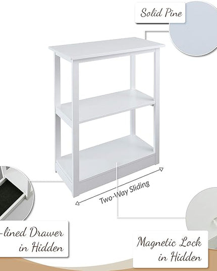 Casual Home Adams Bookcase Sliding Track, Concealment Furniture, White - LeafyLoom