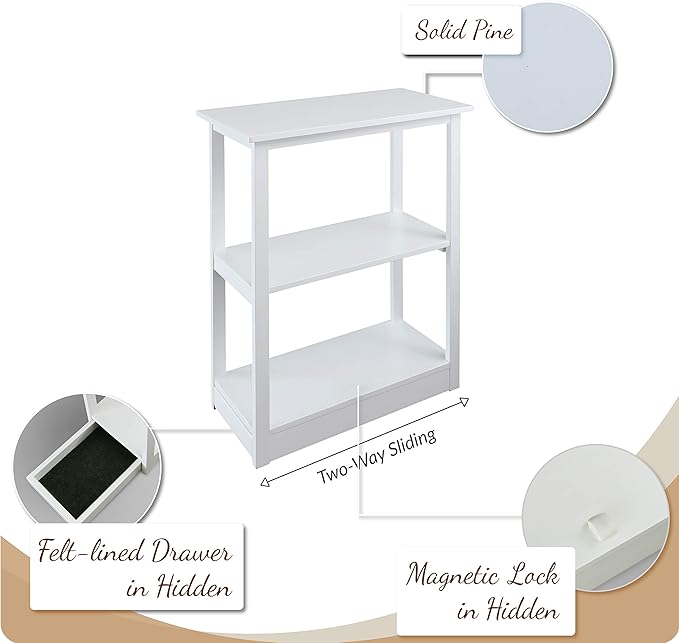 Casual Home Adams Bookcase Sliding Track, Concealment Furniture, White - LeafyLoom