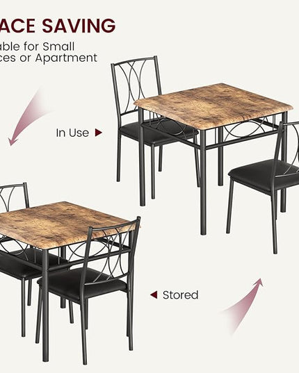 Dining Table Set for 2, 3 Piece Kitchen Table Set with 2 Upholstered Chairs, Square Kitchen Table Set for Small Space, Apartment, Dining Room, Retro Brown - LeafyLoom