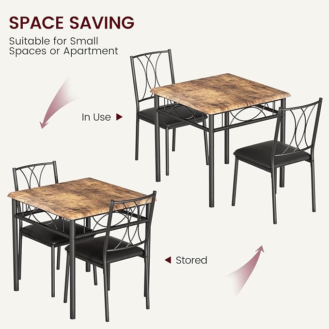 Dining Table Set for 2, 3 Piece Kitchen Table Set with 2 Upholstered Chairs, Square Kitchen Table Set for Small Space, Apartment, Dining Room, Retro Brown - LeafyLoom