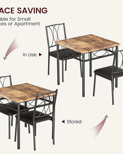 GAOMON Dining Table Set for 2, Kitchen Table and Chairs for 2, Dining Room Table Set with 2 Upholstered Chairs, Square Kitchen Table Set for Small Space, Apartment, Studio, Rustic Brown - LeafyLoom