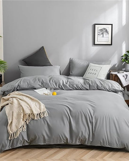 Silver Grey Comforter Set King Bright Gray Beddig Set for Kids Teens Adult Solid Silver Color Bedding Set 3 Pieces with 2 Pollowcases Lightweight Durable Gray Comforter - LeafyLoom