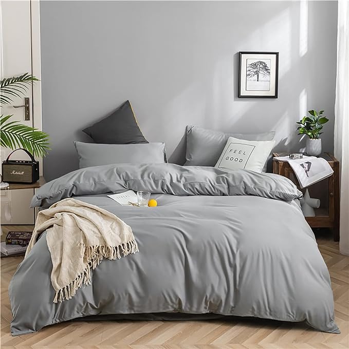 Silver Comforter Queen Light Gray Bedding Set 3 Pieces Comforter Set 1 Queen Comforter (90x90 inches) with 2 Pillowcases (20x26 inches) - LeafyLoom