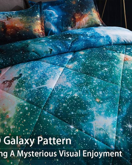 Litanika 3D Galaxy Comforter Queen(90x90lnch), 3 Pieces(1 Galaxy Comforter, 2 Pillowcases), Universe Nebula Outer Space Comforter, Microfiber Bedding Set for Boys Kids - LeafyLoom