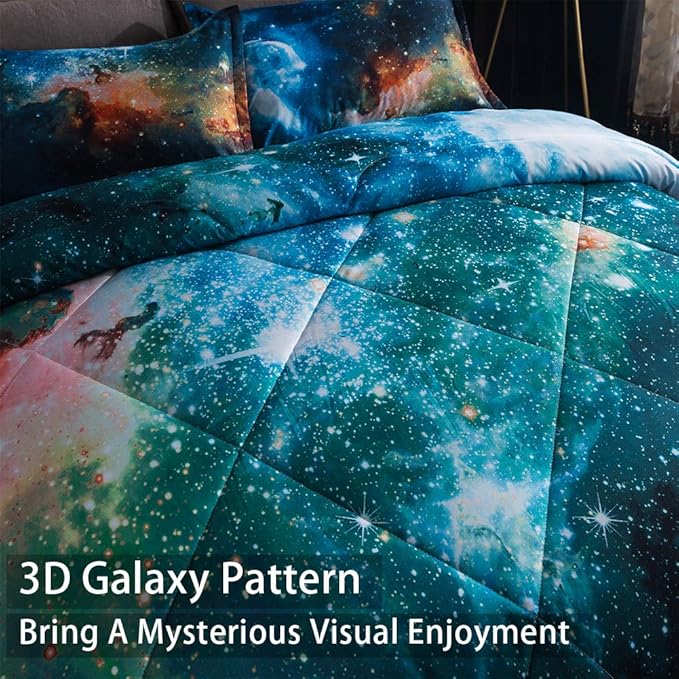 Litanika 3D Galaxy Comforter Queen(90x90lnch), 3 Pieces(1 Galaxy Comforter, 2 Pillowcases), Universe Nebula Outer Space Comforter, Microfiber Bedding Set for Boys Kids - LeafyLoom