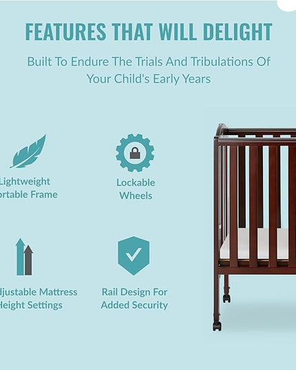 Dream On Me 2 in 1 Portable Folding Stationary Side Crib in Espresso, Greenguard Gold Certified 40x26x38 Inch (Pack of 1) - LeafyLoom