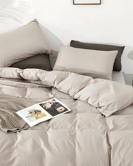 Beige Khaki Comforter Set Queen Size Cream Khaki Comforter 3 Pieces Champagne Color Queen Comforter Taupe Bedding Set Women Light Khaki Queen Bed Comforter Set All Season Gift - LeafyLoom