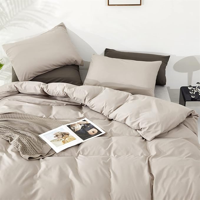 Beige Khaki Comforter Set Queen Size Cream Khaki Comforter 3 Pieces Champagne Color Queen Comforter Taupe Bedding Set Women Light Khaki Queen Bed Comforter Set All Season Gift - LeafyLoom