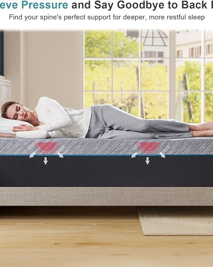 King Size Mattress,12-Inch King Foam Mattress in Box,Edges Support for Sleep Supportive,76" X 80" X 12",Grey - LeafyLoom