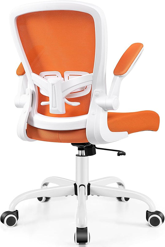 MINLOVE Office Chair Ergonomic Desk Chair with Adjustable Lumbar Support and Height, 90° Flip-up Armrests, Ergo Desk Chairs with Wheels, Home Work Use (Orange) - LeafyLoom