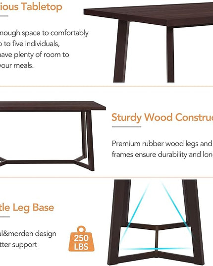 Farmhouse Style 4 Upholstered Chairs and Bench, Sturdy Wood, Easy Assembly & Clean, Room, Kitchen, Dark Brown, 6 Piece Dining Table Set - LeafyLoom
