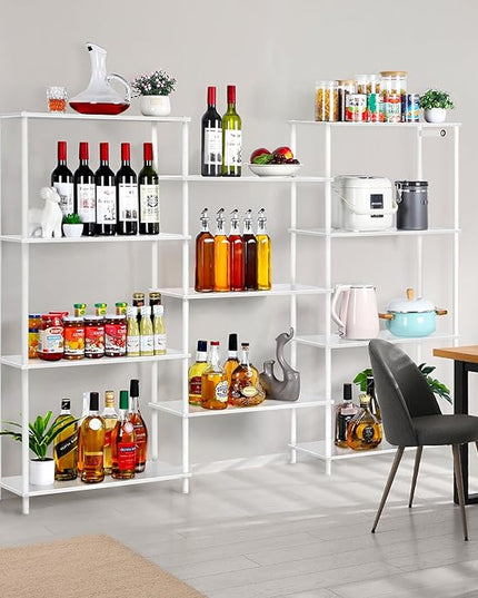 melos 4 Tier Bookshelf, Industrial Bookcase, Large Etagere Bookshelf Open Display Shelves with Metal Frame and 2 Anti-Tipping Strap, White - LeafyLoom