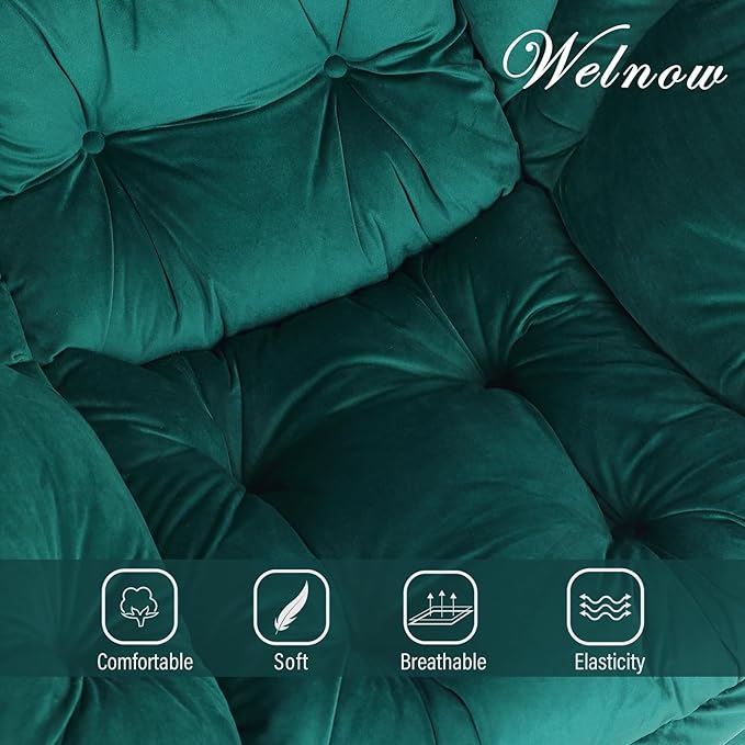 Welnow Lazy Chair with Ottoman, Modern Lounge Accent Chair with Armrests and a Side Pocket, Leisure Sofa Chair, Reading Chair with Footrest for Small Space, Corner Chair, Dark Green - LeafyLoom