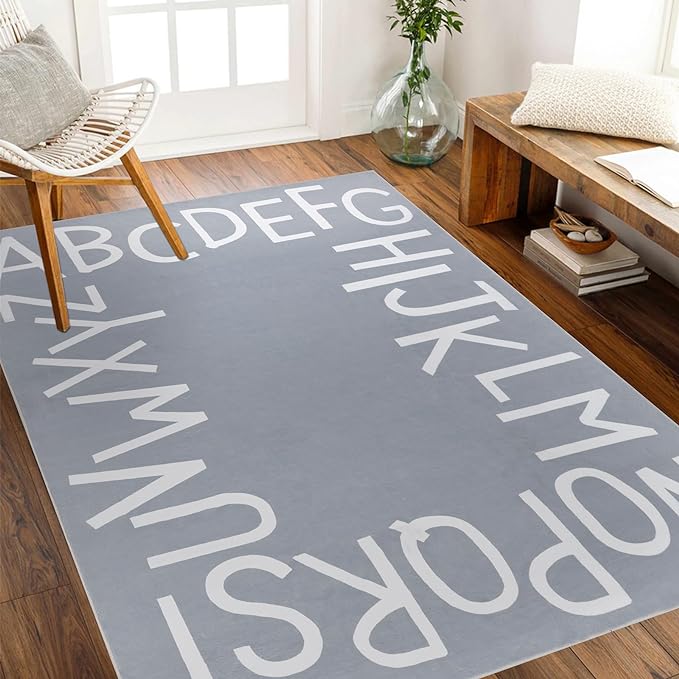 Topotdor Kids Play Rug Alphabet Nursery Area Rug Extra Large Soft Crawling Play Mat for Children Toddlers Bedroom (47x70 inch,Grey) - LeafyLoom