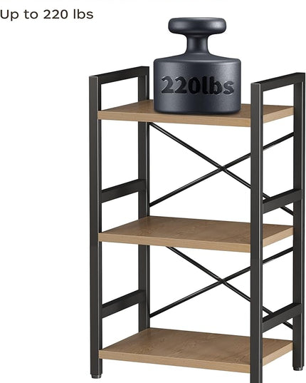 Bookshelf, 3 Tier Industrial Bookcase, Metal Small Bookcase, Rustic Etagere Book Shelf Storage Organizer for Living Room, Bedroom, and Home Office(Light Coffee) Patent Pending D29873033 - LeafyLoom