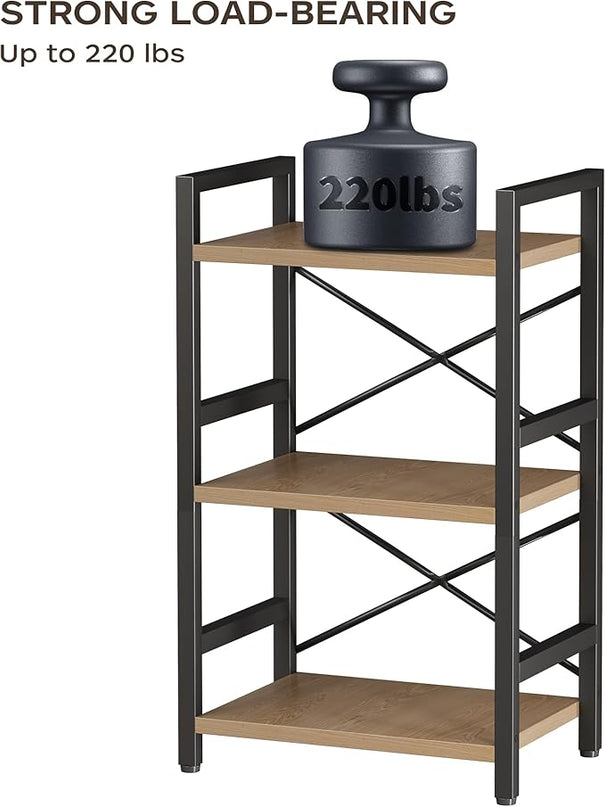 Bookshelf, 3 Tier Industrial Bookcase, Metal Small Bookcase, Rustic Etagere Book Shelf Storage Organizer for Living Room, Bedroom, and Home Office(Light Coffee) Patent Pending D29873033 - LeafyLoom