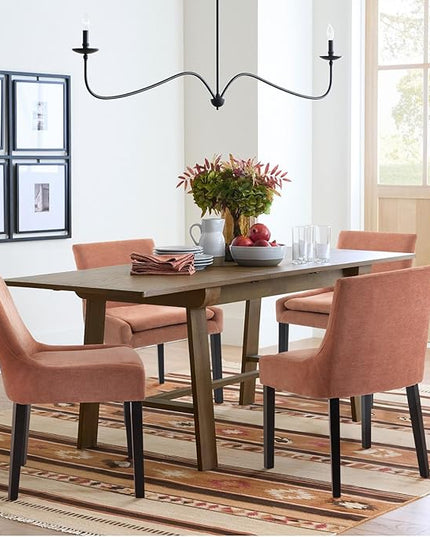COLAMY Modern Dining Chairs Set of 2, Upholstered Corduroy Accent Side Leisure Chairs with Mid Back and Wood Legs for Living Room/Dining Room-Pink - LeafyLoom
