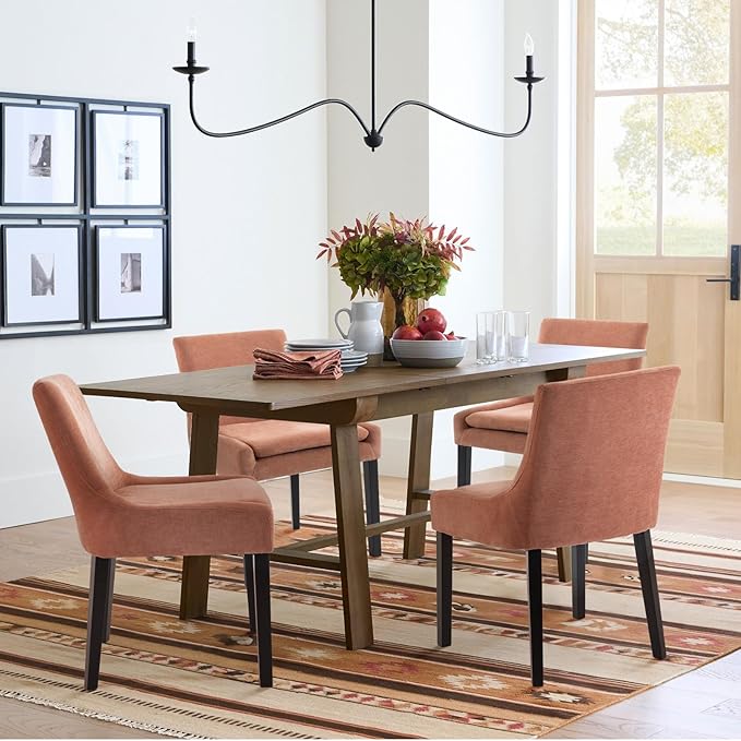 COLAMY Modern Dining Chairs Set of 2, Upholstered Corduroy Accent Side Leisure Chairs with Mid Back and Wood Legs for Living Room/Dining Room-Pink - LeafyLoom