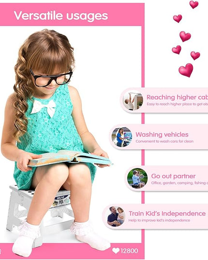 Delxo 9” Folding Step Stool in White,1 Pack Premium Heavy Duty Foldable Stool for Kids,Portable Collapsible Plastic Step Stool,Non Slip Folding Stools for Kitchen Bathroom Bedroom - LeafyLoom