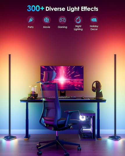 Corner Floor Lamp with Illuminated Base, RGB LED Corner Lamp with Remote Control, Dimmable DIY Modern Floor Lamp with Music Sync, Color Changing Standing Floor Lamp for Living Room Game Room - LeafyLoom