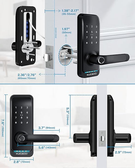 Smart Door Lock with Handle: Kucacci Keyless Entry Digital Door Lock for Front Door - Fingerprint Keypad Smart Dnob - Generate Passcode Remotely - App Control - Easy Installation(Black) KeylessLockforSmartHome