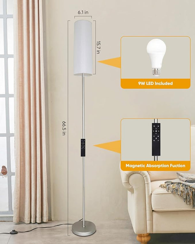 LED Floor Lamp for Living Room,3 Color Temperature Floor Lamps with Remote Control &Foot Switch Modern Standing Lamp,Reading Lamp for Bedroom, Study Room, Office, 9W Bulb Included - LeafyLoom