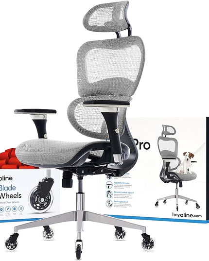 Oline ErgoPro Ergonomic Office Chair - Rolling Desk Chair with 4D Adjustable Armrest, 3D Lumbar Support and Blade Wheels - Mesh Computer Chair, Gaming Chairs, Executive Swivel Chair (Light Gray) - LeafyLoom