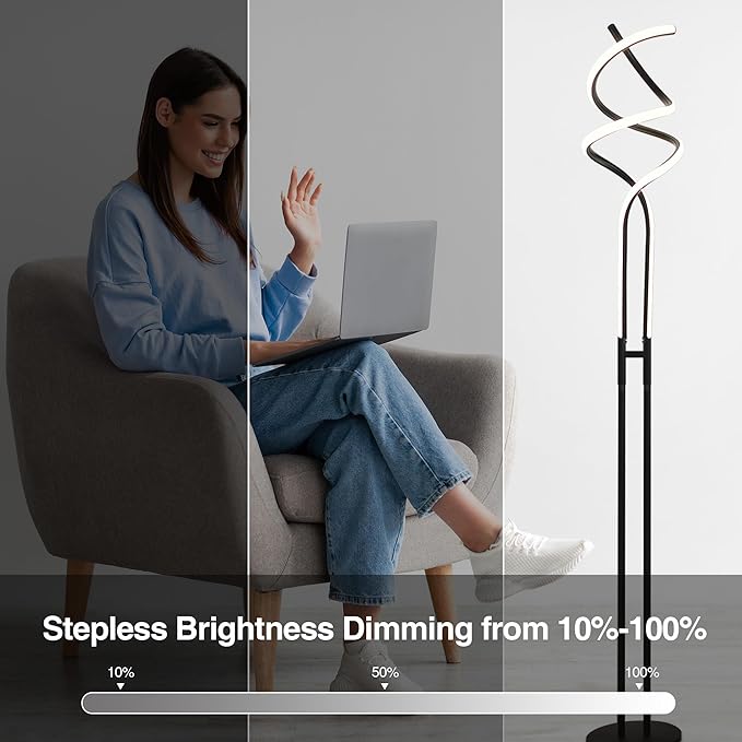 Modern Spiral Floor Lamp Dimmable LED Floor Lamp with 3 Color Temperatures, Ultra Bright, Standing Tall Lamp with Remote Reading Floor Lamp for Living Room Bedroom Office - LeafyLoom