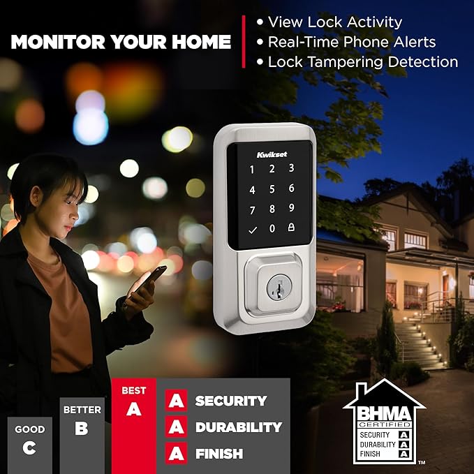 Kwikset Halo Wi-Fi Smart Lock, Keyless Entry Door Deadbolt, Geofence Auto-Unlock, Grade AAA Certified, No Hub Easy Install, Satin Nickel Lifetime Finish Warranty, Touchscreen Kwikset